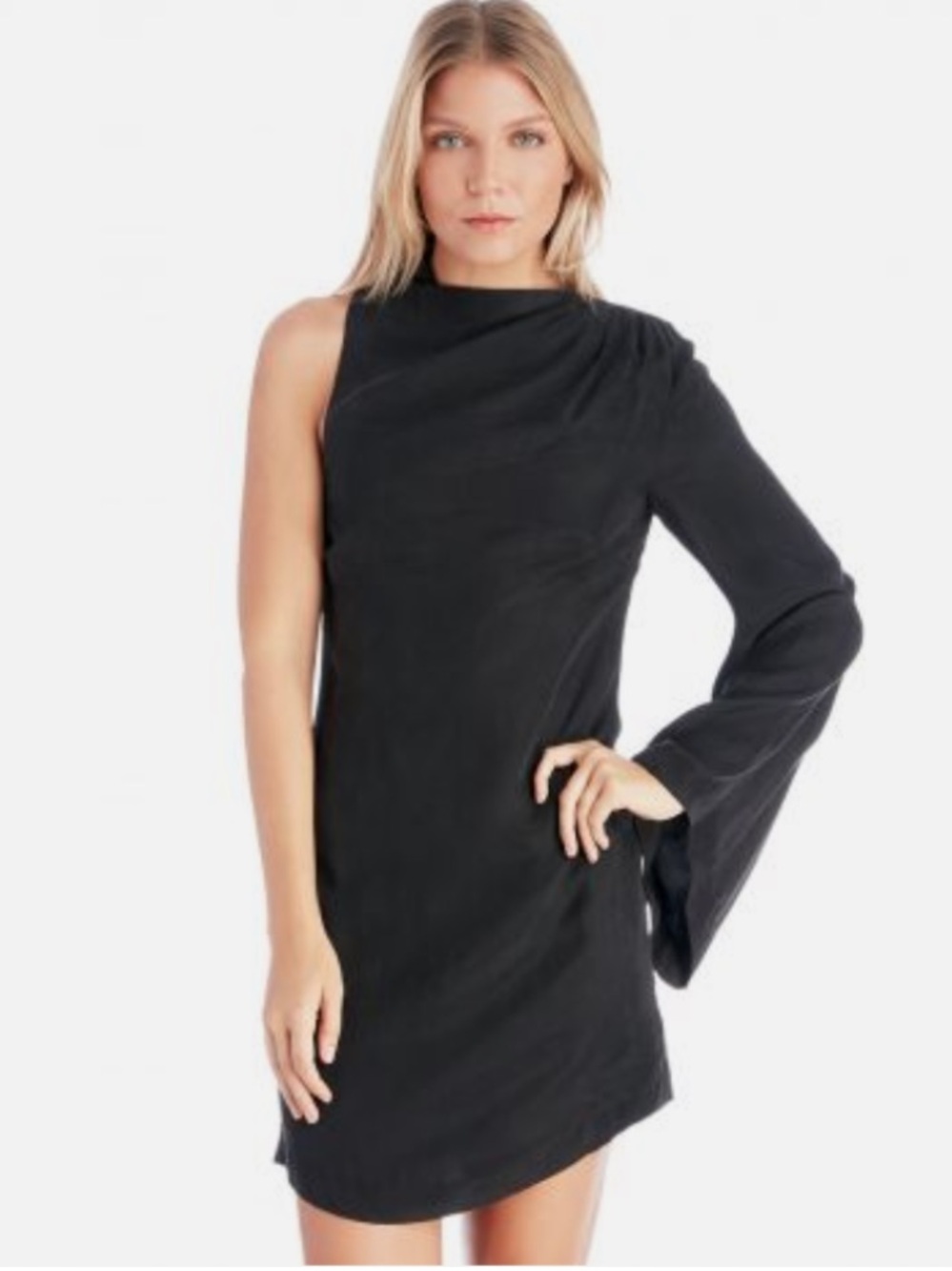 NWOT Elliatt Black One-Shoulder Drape-Sleeve Dress